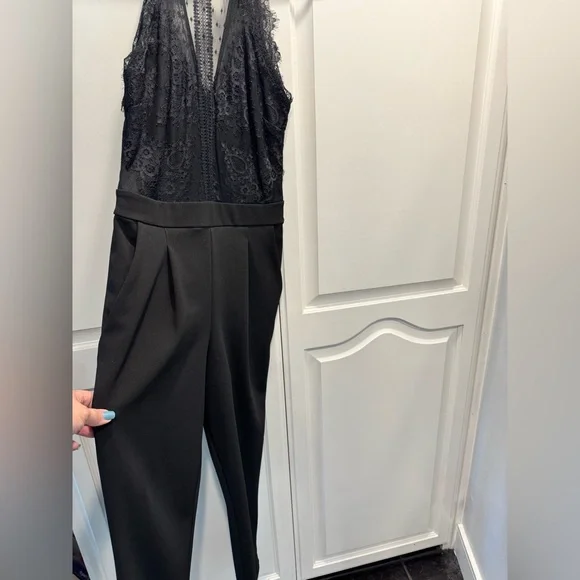 Express Black Lace Detail Jumpsuit - Picture 5 of 11